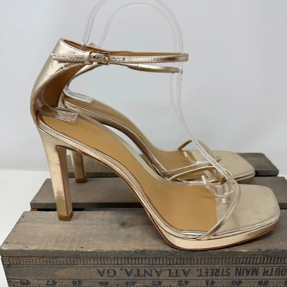 Reformation Gilda Platform Square Toe Heeled Sandal In Metallic Gold Size 9 New